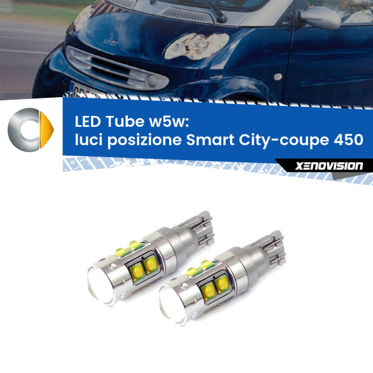 0 Luci posizione LED W5W Smart City-coupe 450 1998-2004 W5W Tube <strong>Luci posizione LED 6000k per Smart City-coupe</strong> 450 1998-2004. Lampadine <strong>W5W</strong> canbus modello Tube, luce bianco lunare, lunga durata e compatibilità.