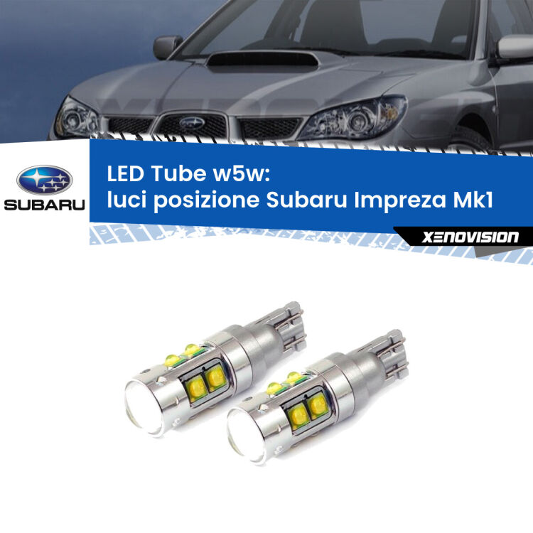 0 Luci posizione LED W5W Subaru Impreza Mk1 1992-2000 W5W Tube <strong>Luci posizione LED 6000k per Subaru Impreza</strong> Mk1 1992-2000. Lampadine <strong>W5W</strong> canbus modello Tube, luce bianco lunare, lunga durata e compatibilità.