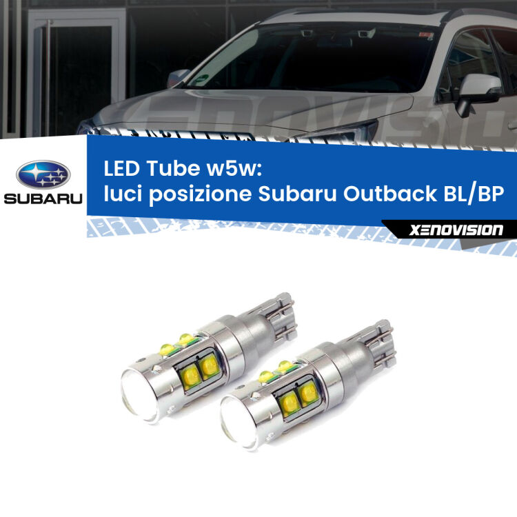 0 Luci posizione LED W5W Subaru Outback BL/BP 2003-2009 W5W Tube <strong>Luci posizione LED 6000k per Subaru Outback</strong> BL/BP 2003-2009. Lampadine <strong>W5W</strong> canbus modello Tube, luce bianco lunare, lunga durata e compatibilità.