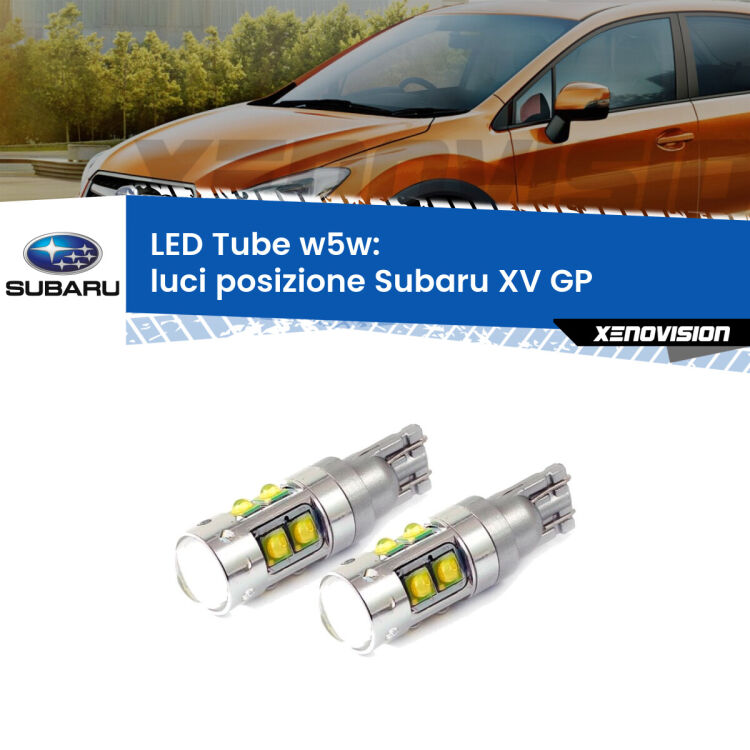 0 Luci posizione LED W5W Subaru XV GP 2012-2016 W5W Tube <strong>Luci posizione LED 6000k per Subaru XV</strong> GP 2012-2016. Lampadine <strong>W5W</strong> canbus modello Tube, luce bianco lunare, lunga durata e compatibilità.