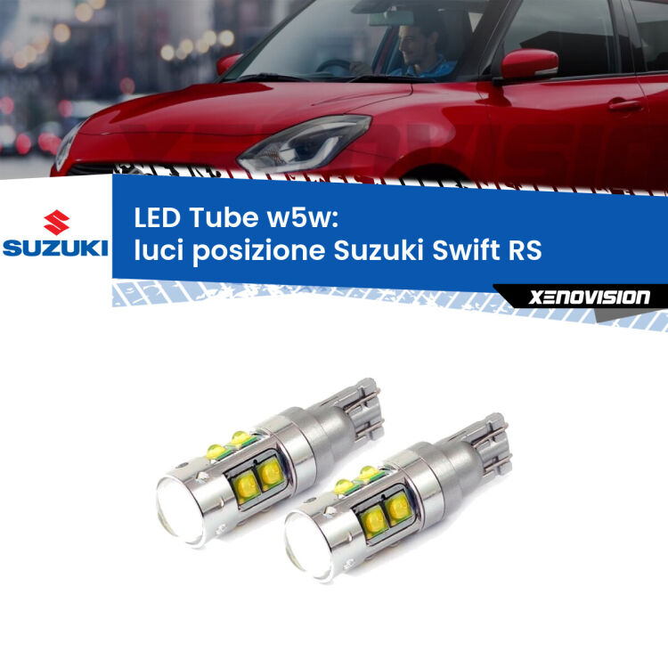 0 Luci posizione LED W5W Suzuki Swift RS 2005-2010 W5W Tube <strong>Luci posizione LED 6000k per Suzuki Swift</strong> RS 2005-2010. Lampadine <strong>W5W</strong> canbus modello Tube, luce bianco lunare, lunga durata e compatibilità.