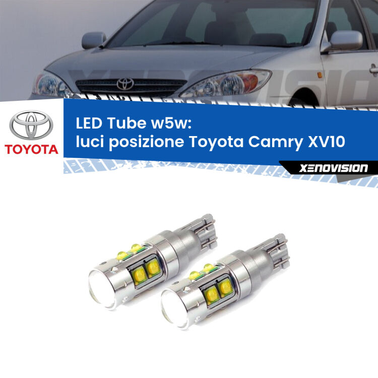 0 Luci posizione LED W5W Toyota Camry XV10 1991-1996 W5W Tube <strong>Luci posizione LED 6000k per Toyota Camry</strong> XV10 1991-1996. Lampadine <strong>W5W</strong> canbus modello Tube, luce bianco lunare, lunga durata e compatibilità.