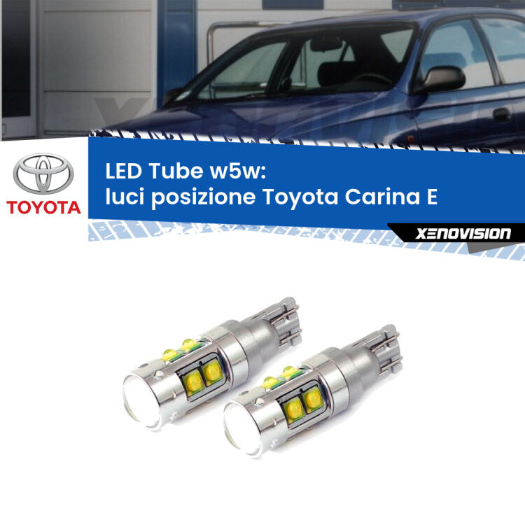 0 Luci posizione LED W5W Toyota Carina E 1992-1997 W5W Tube <strong>Luci posizione LED 6000k per Toyota Carina E</strong> 1992-1997. Lampadine <strong>W5W</strong> canbus modello Tube, luce bianco lunare, lunga durata e compatibilità.