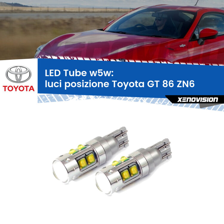 0 Luci posizione LED W5W Toyota GT 86 ZN6 2012-2020 W5W Tube <strong>Luci posizione LED 6000k per Toyota GT 86</strong> ZN6 2012-2020. Lampadine <strong>W5W</strong> canbus modello Tube, luce bianco lunare, lunga durata e compatibilità.