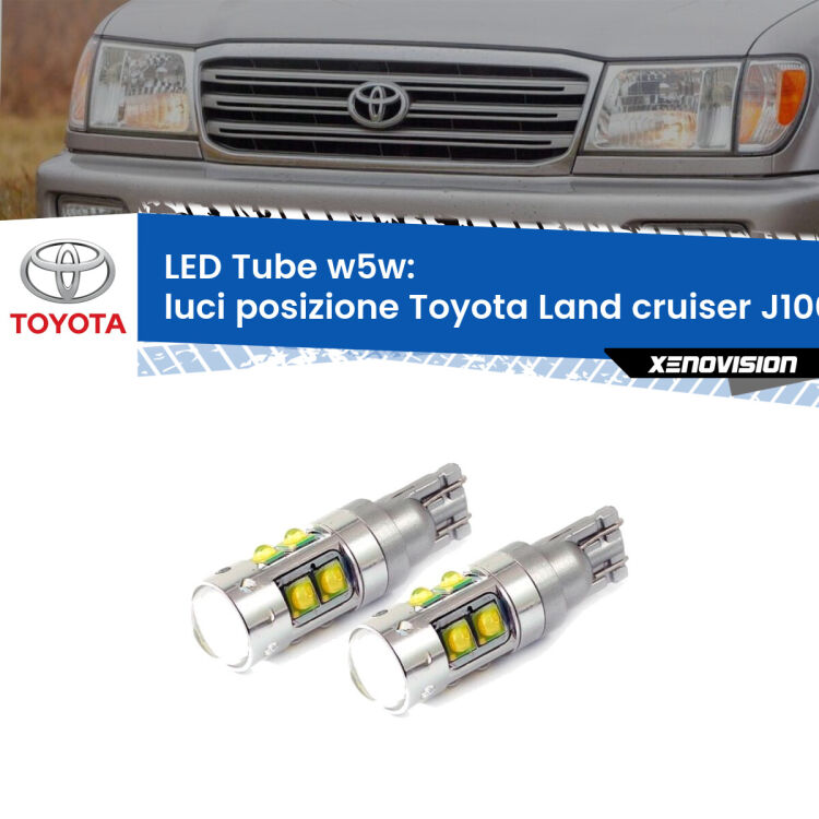 0 Luci posizione LED W5W Toyota Land cruiser J100 1998-2007 W5W Tube <strong>Luci posizione LED 6000k per Toyota Land cruiser</strong> J100 1998-2007. Lampadine <strong>W5W</strong> canbus modello Tube, luce bianco lunare, lunga durata e compatibilità.
