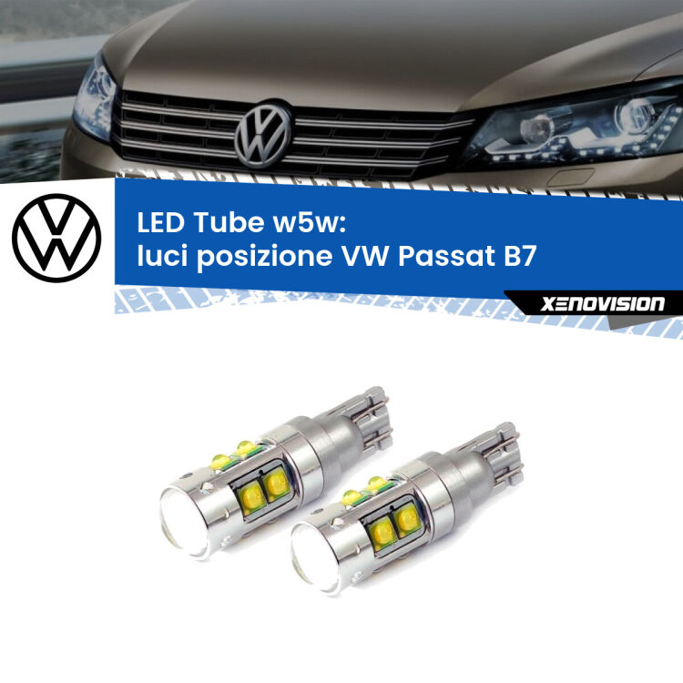 0 Luci posizione LED W5W VW Passat B7 2010-2014 W5W Tube <strong>Luci posizione LED 6000k per VW Passat</strong> B7 2010-2014. Lampadine <strong>W5W</strong> canbus modello Tube, luce bianco lunare, lunga durata e compatibilità.