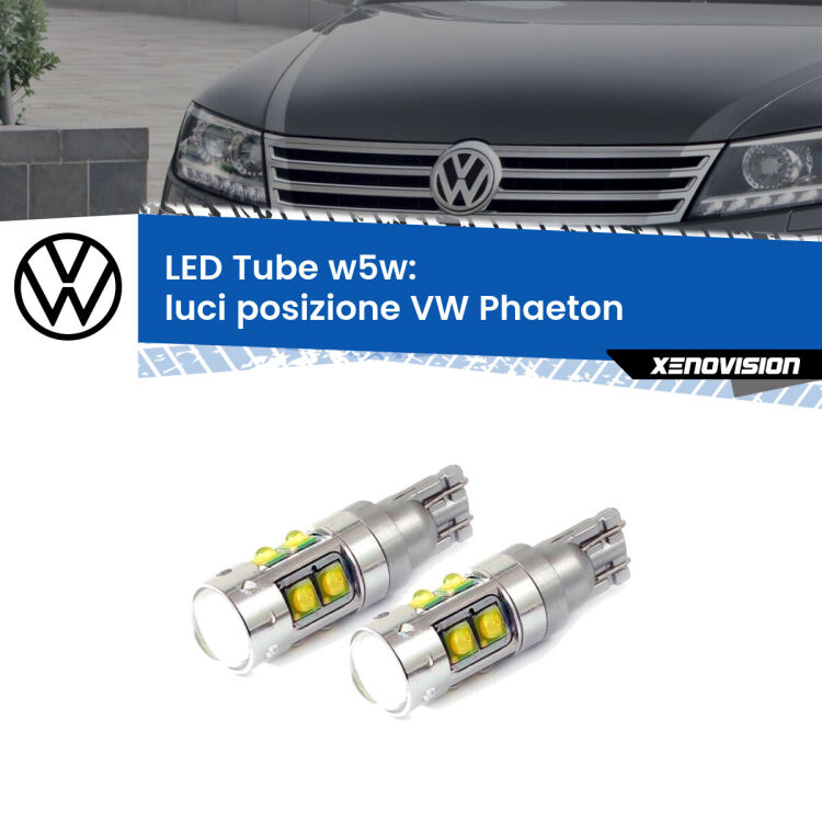 0 Luci posizione LED W5W VW Phaeton  2002-2016 W5W Tube <strong>Luci posizione LED 6000k per VW Phaeton</strong>  2002-2016. Lampadine <strong>W5W</strong> canbus modello Tube, luce bianco lunare, lunga durata e compatibilità.