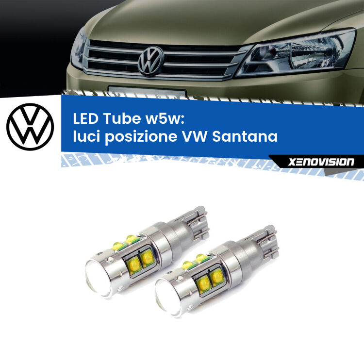 0 Luci posizione LED W5W VW Santana 1995-2012 W5W Tube <strong>Luci posizione LED 6000k per VW Santana</strong> 1995-2012. Lampadine <strong>W5W</strong> canbus modello Tube, luce bianco lunare, lunga durata e compatibilità.