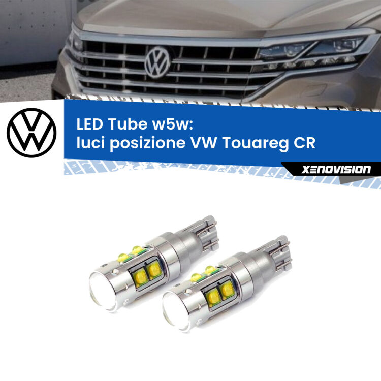 0 Luci posizione LED W5W VW Touareg CR con luci svolta W5W Tube <strong>Luci posizione LED 6000k per VW Touareg</strong> CR con luci svolta. Lampadine <strong>W5W</strong> canbus modello Tube, luce bianco lunare, lunga durata e compatibilità.