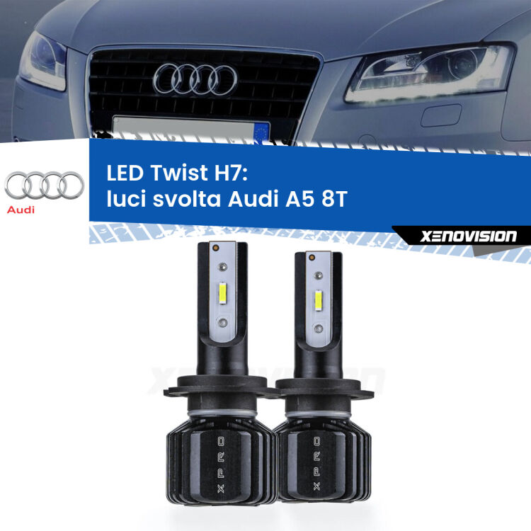 <strong>Kit luci svolta LED</strong> H7 per <strong>Audi A5</strong> 8T 2007 - 2017. Compatte, impermeabili, senza ventola: praticamente indistruttibili. Top Quality.