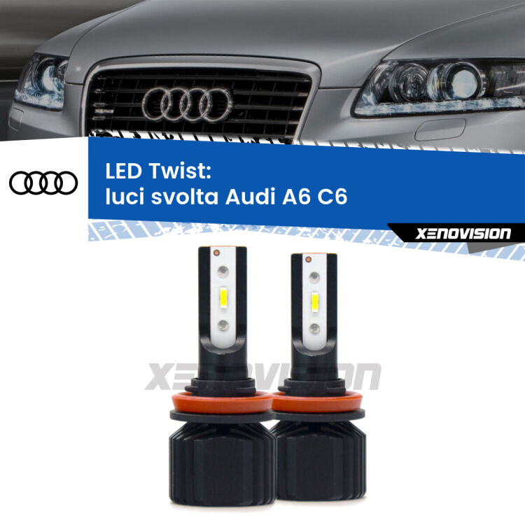 Luci svolta LED Audi A6 C6 2004 - 2011: Twist 11,000Lm <strong>Kit luci svolta LED</strong> per <strong>Audi A6</strong> C6 2004 - 2011. Compatte, impermeabili, senza ventola: praticamente indistruttibili. Top Quality.