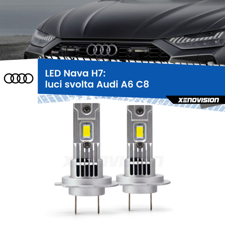 0 Luci svolta LED Audi A6 C8 2018 in poi: H7 Nava <strong>Luci svolta LED no-spie per Audi A6</strong> C8 2018 in poi. Coppia lampade <strong>H7</strong> modello Nava canbus, raffreddate a ventola.