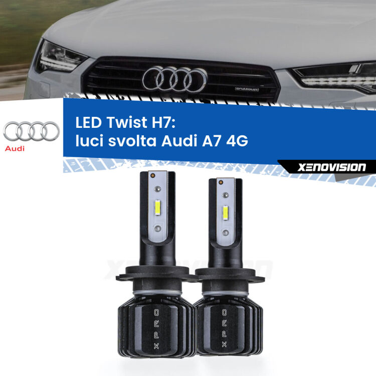 <strong>Kit luci svolta LED</strong> H7 per <strong>Audi A7</strong> 4G 2010 - 2018. Compatte, impermeabili, senza ventola: praticamente indistruttibili. Top Quality.