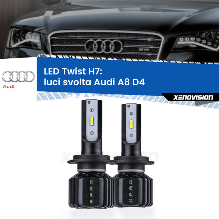 <strong>Kit luci svolta LED</strong> H7 per <strong>Audi A8</strong> D4 2009 - 2018. Compatte, impermeabili, senza ventola: praticamente indistruttibili. Top Quality.