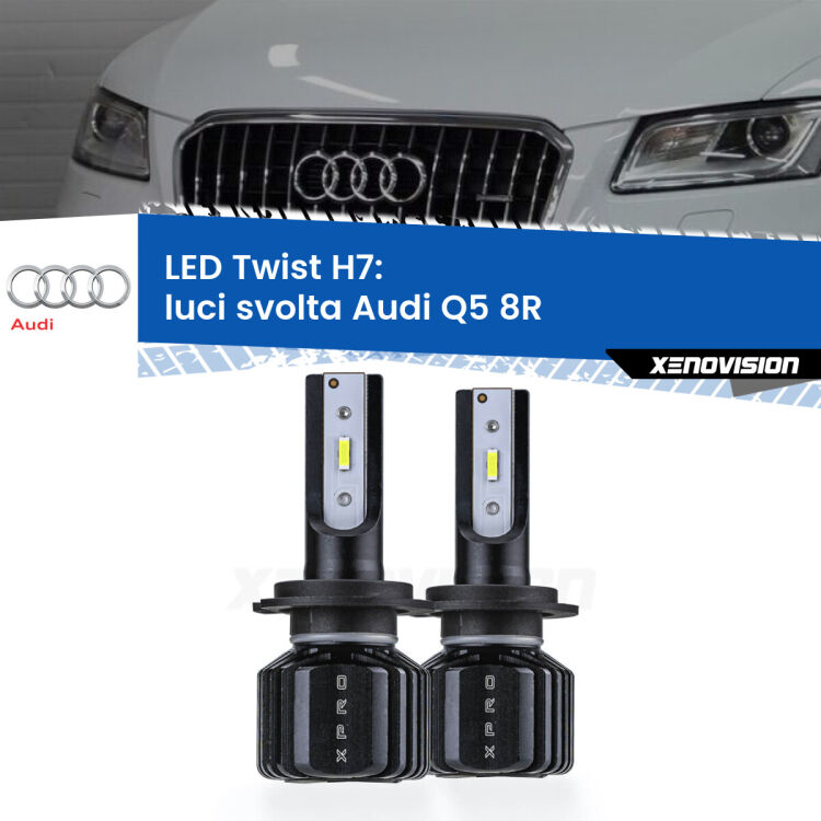 <strong>Kit luci svolta LED</strong> H7 per <strong>Audi Q5</strong> 8R 2008 - 2017. Compatte, impermeabili, senza ventola: praticamente indistruttibili. Top Quality.