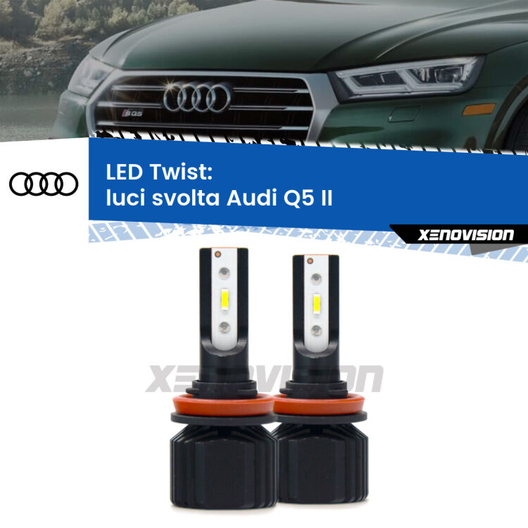 Luci svolta LED Audi Q5 II 2018 in poi: Twist 11,000Lm <strong>Kit luci svolta LED</strong> per <strong>Audi Q5</strong> II 2018 in poi. Compatte, impermeabili, senza ventola: praticamente indistruttibili. Top Quality.