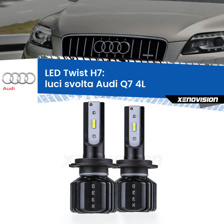<strong>Kit luci svolta LED</strong> H7 per <strong>Audi Q7</strong> 4L 2006 - 2015. Compatte, impermeabili, senza ventola: praticamente indistruttibili. Top Quality.