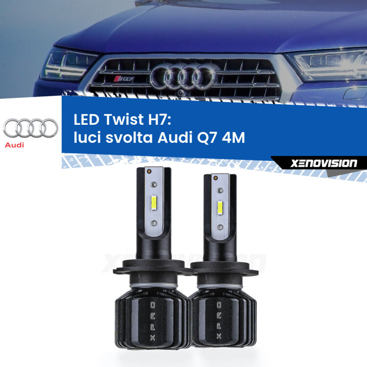 <strong>Kit luci svolta LED</strong> H7 per <strong>Audi Q7</strong> 4M 2015 in poi. Compatte, impermeabili, senza ventola: praticamente indistruttibili. Top Quality.