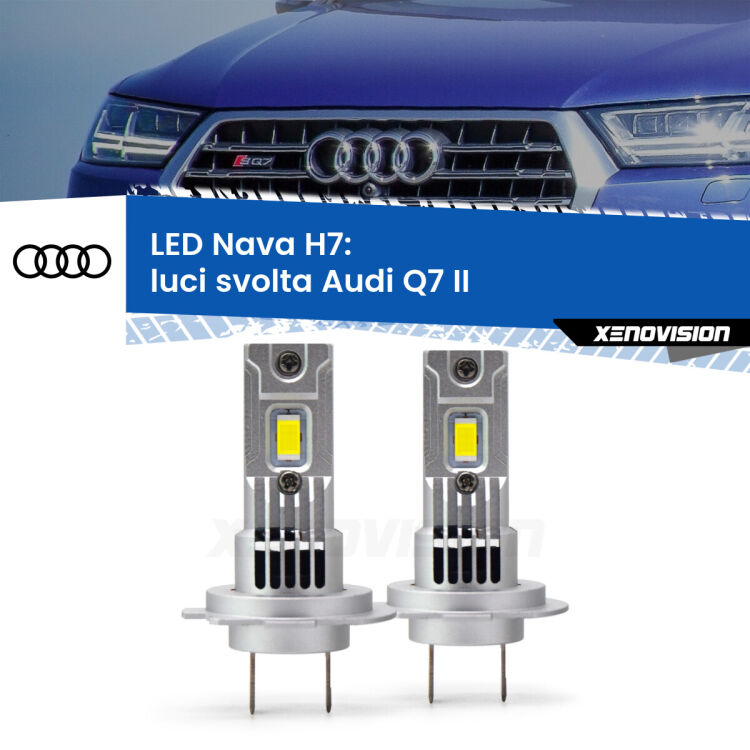 0 Luci svolta LED Audi Q7 II 2015 in poi: H7 Nava <strong>Luci svolta LED no-spie per Audi Q7</strong> II 2015 in poi. Coppia lampade <strong>H7</strong> modello Nava canbus, raffreddate a ventola.