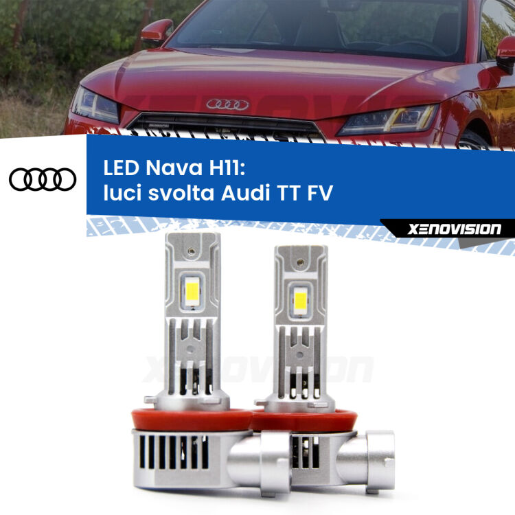 Luci svolta LED Audi TT FV 2014 - 2018: Nava 20,000Lm <strong>Luci svolta LED no-spie per Audi TT</strong> FV 2014 - 2018. Coppia lampade <strong>H11</strong>/H9/H8/H16(JP) modello Nava canbus, raffreddate a ventola.
