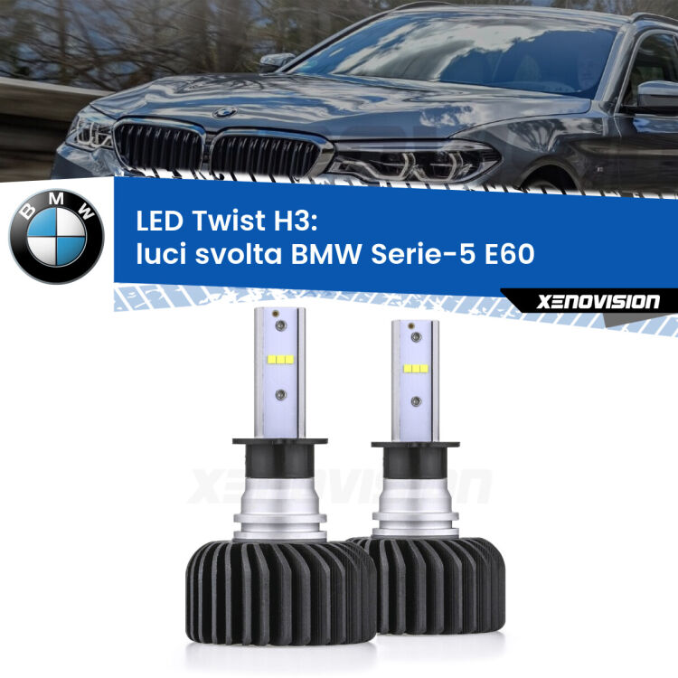 <strong>Kit luci svolta LED</strong> H3 per <strong>BMW Serie-5</strong> E60 2007 - 2010. Compatte, impermeabili, senza ventola: praticamente indistruttibili. Top Quality.