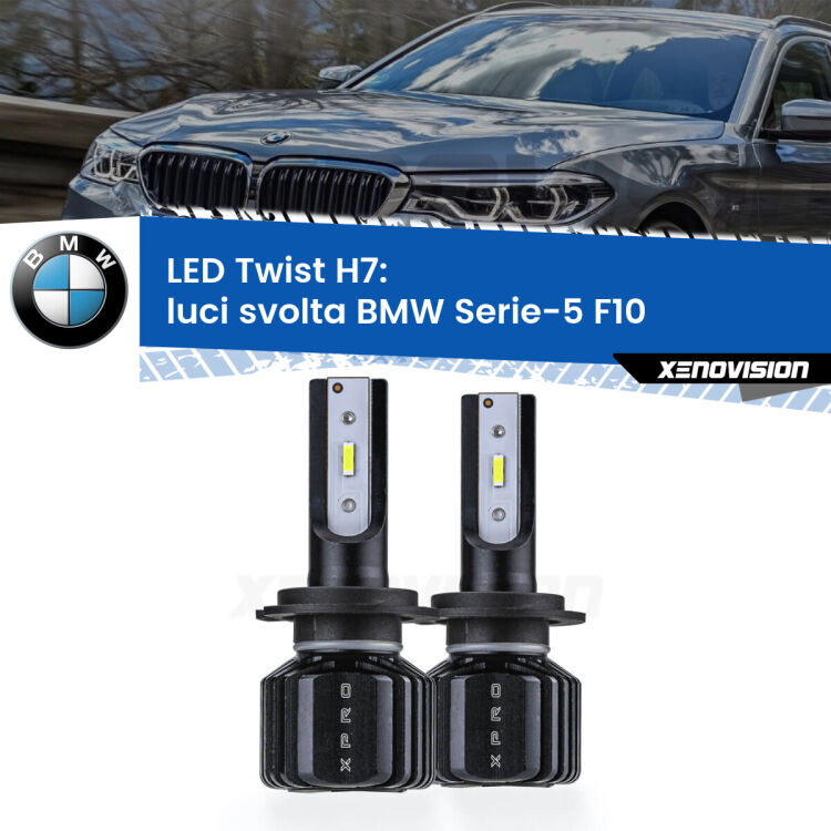 <strong>Kit luci svolta LED</strong> H7 per <strong>BMW Serie-5</strong> F10 2010 - 2016. Compatte, impermeabili, senza ventola: praticamente indistruttibili. Top Quality.