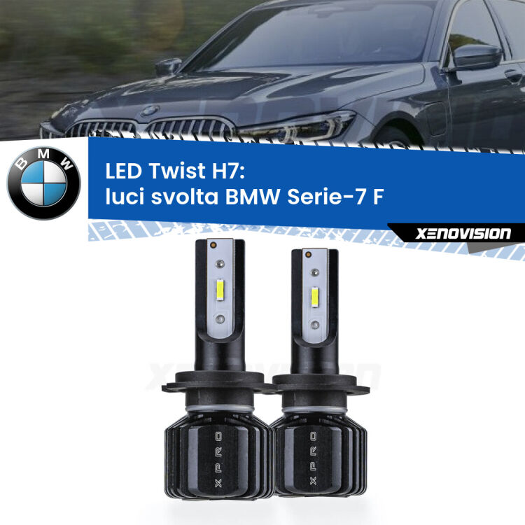 <strong>Kit luci svolta LED</strong> H7 per <strong>BMW Serie-7</strong> F 2012 - 2015. Compatte, impermeabili, senza ventola: praticamente indistruttibili. Top Quality.