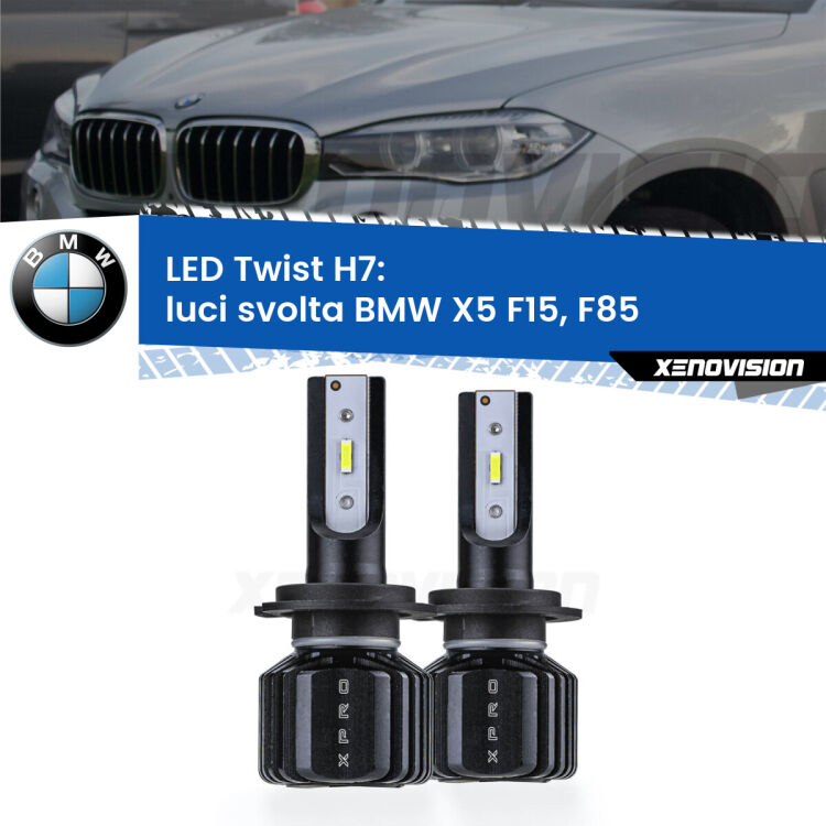 <strong>Kit luci svolta LED</strong> H7 per <strong>BMW X5</strong> F15, F85 2014 - 2018. Compatte, impermeabili, senza ventola: praticamente indistruttibili. Top Quality.