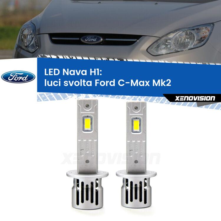 Luci svolta LED Ford C-Max Mk2 2011 - 2019: H1 Nava <strong>Luci svolta LED no-spie per Ford C-Max</strong> Mk2 2011 - 2019. Coppia lampade <strong> H1</strong> modello Nava canbus, raffreddate a ventola.