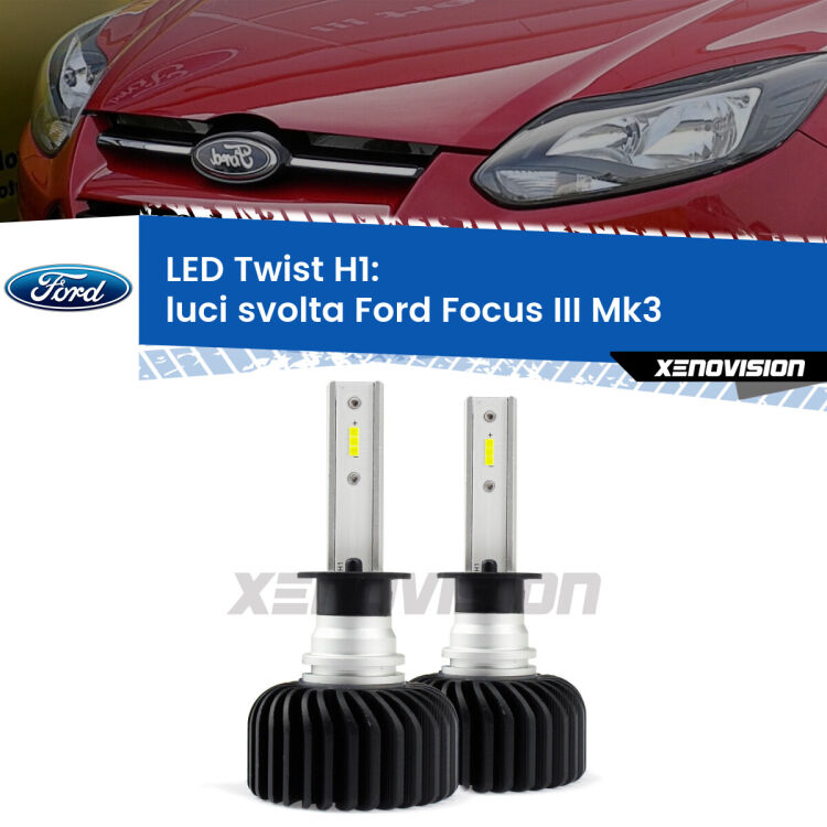 <strong>Kit luci svolta LED</strong> H1 per <strong>Ford Focus III</strong> Mk3 2011 - 2017. Compatte, impermeabili, senza ventola: praticamente indistruttibili. Top Quality.