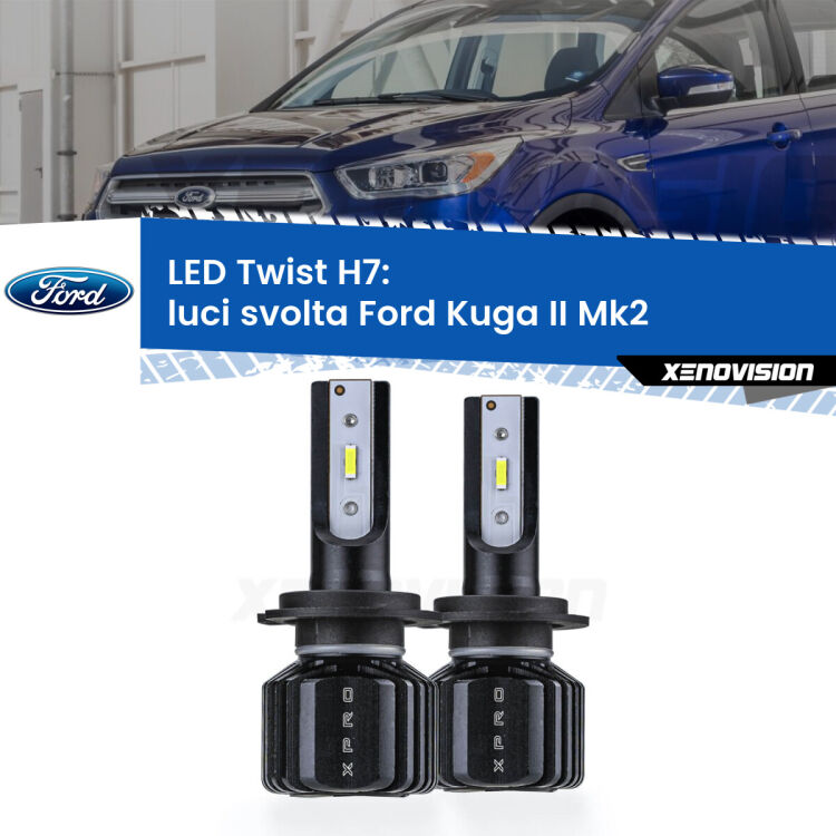 <strong>Kit luci svolta LED</strong> H7 per <strong>Ford Kuga II</strong> Mk2 2012 - 2015. Compatte, impermeabili, senza ventola: praticamente indistruttibili. Top Quality.