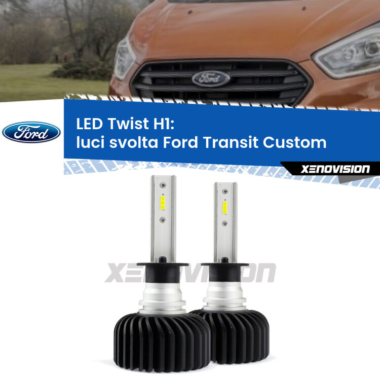 Luci svolta LED Ford Transit Custom 2012 - 2022: H1 11,000Lm <strong>Kit luci svolta LED</strong> H1 per <strong>Ford Transit Custom</strong> 2012 - 2022. Compatte, impermeabili, senza ventola: praticamente indistruttibili. Top Quality.