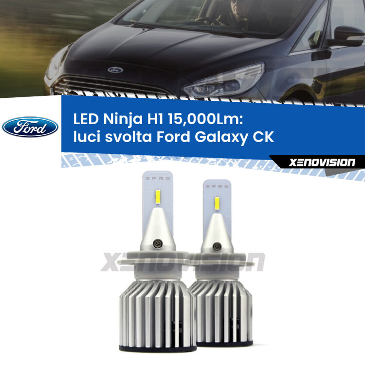 <strong>Kit luci svolta LED specifico per Ford Galaxy</strong> CK 2015 - 2018. Lampade <strong>H1</strong> Canbus da 15.000Lumen di luminosità modello Ninja Xenovision.