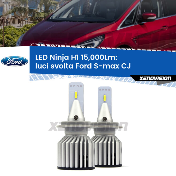 <strong>Kit luci svolta LED specifico per Ford S-max</strong> CJ 2015 - 2018. Lampade <strong>H1</strong> Canbus da 15.000Lumen di luminosità modello Ninja Xenovision.
