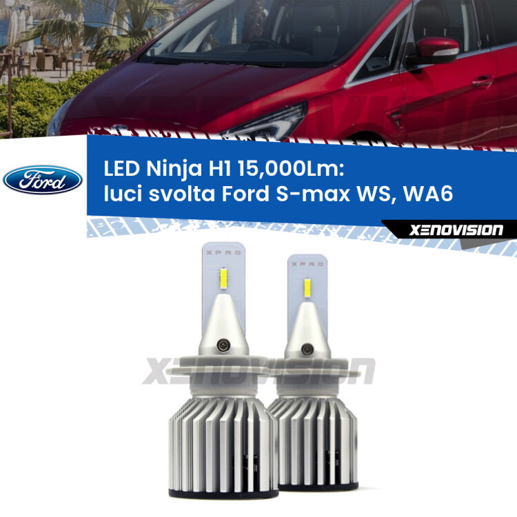 <strong>Kit luci svolta LED specifico per Ford S-max</strong> WS, WA6 2006 - 2014. Lampade <strong>H1</strong> Canbus da 15.000Lumen di luminosità modello Ninja Xenovision.
