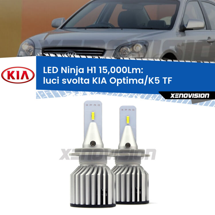 <strong>Kit luci svolta LED specifico per KIA Optima/K5</strong> TF 2010 - 2014. Lampade <strong>H1</strong> Canbus da 15.000Lumen di luminosità modello Ninja Xenovision.