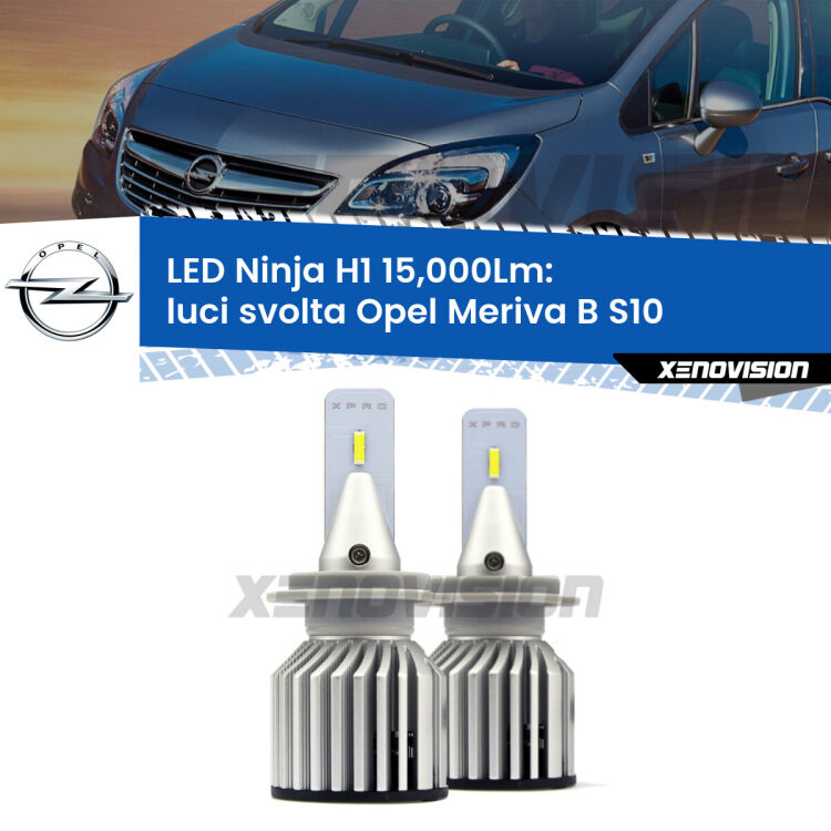 <strong>Kit luci svolta LED specifico per Opel Meriva B</strong> S10 2010 - 2017. Lampade <strong>H1</strong> Canbus da 15.000Lumen di luminosità modello Ninja Xenovision.