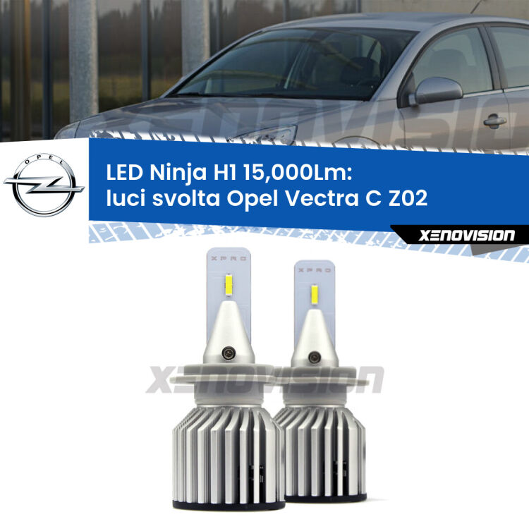 <strong>Kit luci svolta LED specifico per Opel Vectra C</strong> Z02 2006 - 2010. Lampade <strong>H1</strong> Canbus da 15.000Lumen di luminosità modello Ninja Xenovision.