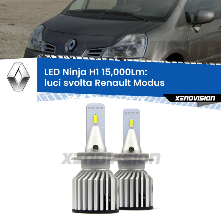 <strong>Kit luci svolta LED specifico per Renault Modus</strong>  2008 - 2012. Lampade <strong>H1</strong> Canbus da 15.000Lumen di luminosità modello Ninja Xenovision.