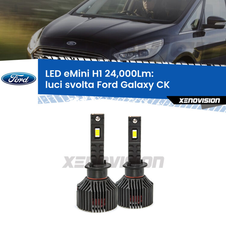 <strong>Kit luci svolta LED specifico per Ford Galaxy</strong> CK 2015 - 2018. Lampade <strong>H1</strong> Canbus e compatte 24.000Lumen Eagle Mini Xenovision.