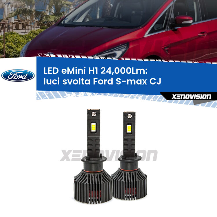 <strong>Kit luci svolta LED specifico per Ford S-max</strong> CJ 2015 - 2018. Lampade <strong>H1</strong> Canbus e compatte 24.000Lumen Eagle Mini Xenovision.