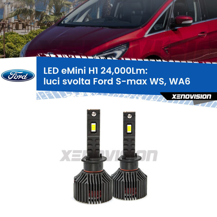 <strong>Kit luci svolta LED specifico per Ford S-max</strong> WS, WA6 2006 - 2014. Lampade <strong>H1</strong> Canbus e compatte 24.000Lumen Eagle Mini Xenovision.