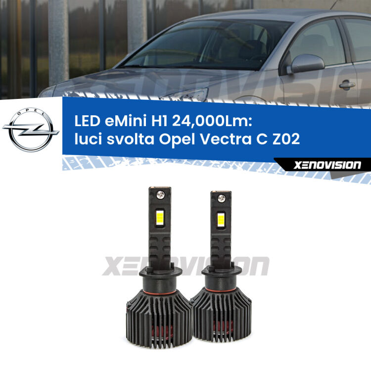 <strong>Kit luci svolta LED specifico per Opel Vectra C</strong> Z02 2006 - 2010. Lampade <strong>H1</strong> Canbus e compatte 24.000Lumen Eagle Mini Xenovision.