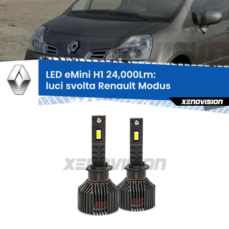 <strong>Kit luci svolta LED specifico per Renault Modus</strong>  2008 - 2012. Lampade <strong>H1</strong> Canbus e compatte 24.000Lumen Eagle Mini Xenovision.