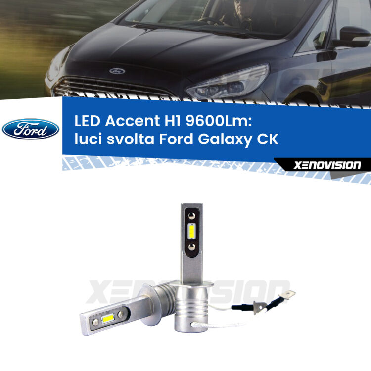 0 Luci svolta LED H1 9600Lm per Ford Galaxy CK 2015 - 2018 <strong>Kit LED Luci svolta per Ford Galaxy</strong> CK 2015 - 2018.</strong> Coppia lampade <strong>H1</strong> senza ventola e ultracompatte per installazioni in fari senza spazi.