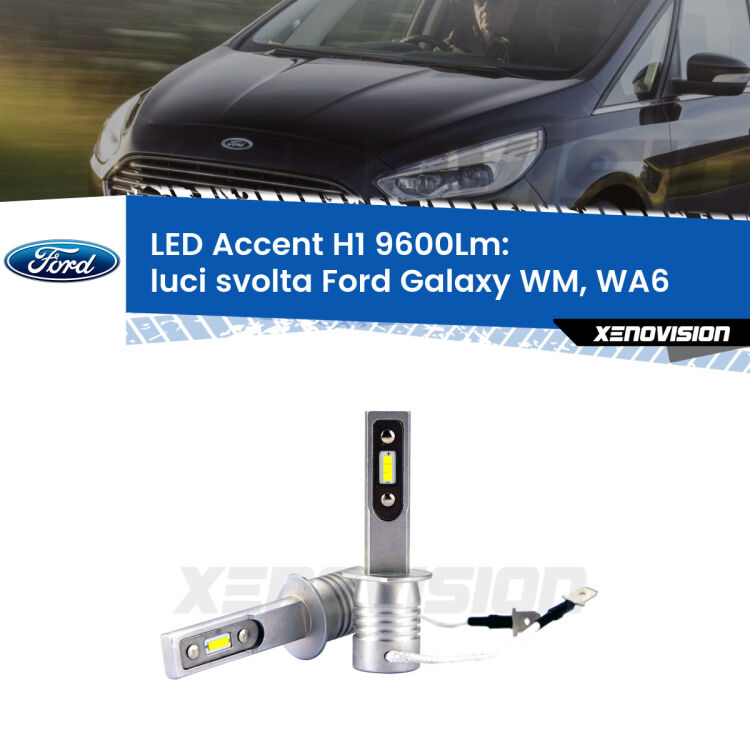 <strong>Kit LED Luci svolta per Ford Galaxy</strong> WM, WA6 2006 - 2015.</strong> Coppia lampade <strong>H1</strong> senza ventola e ultracompatte per installazioni in fari senza spazi.