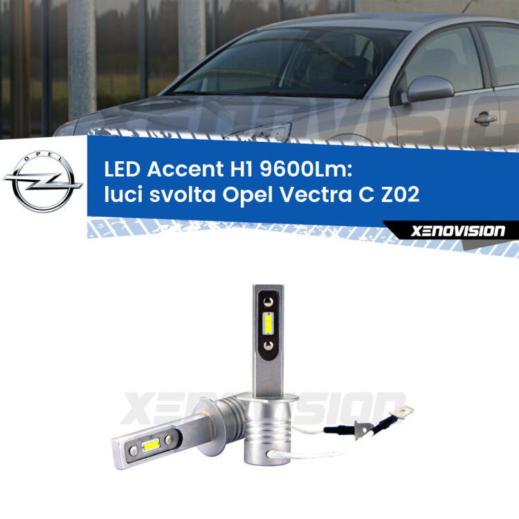 Luci svolta LED H1 9600Lm per Opel Vectra C Z02 2006 - 2010 <strong>Kit LED Luci svolta per Opel Vectra C</strong> Z02 2006 - 2010.</strong> Coppia lampade <strong>H1</strong> senza ventola e ultracompatte per installazioni in fari senza spazi.