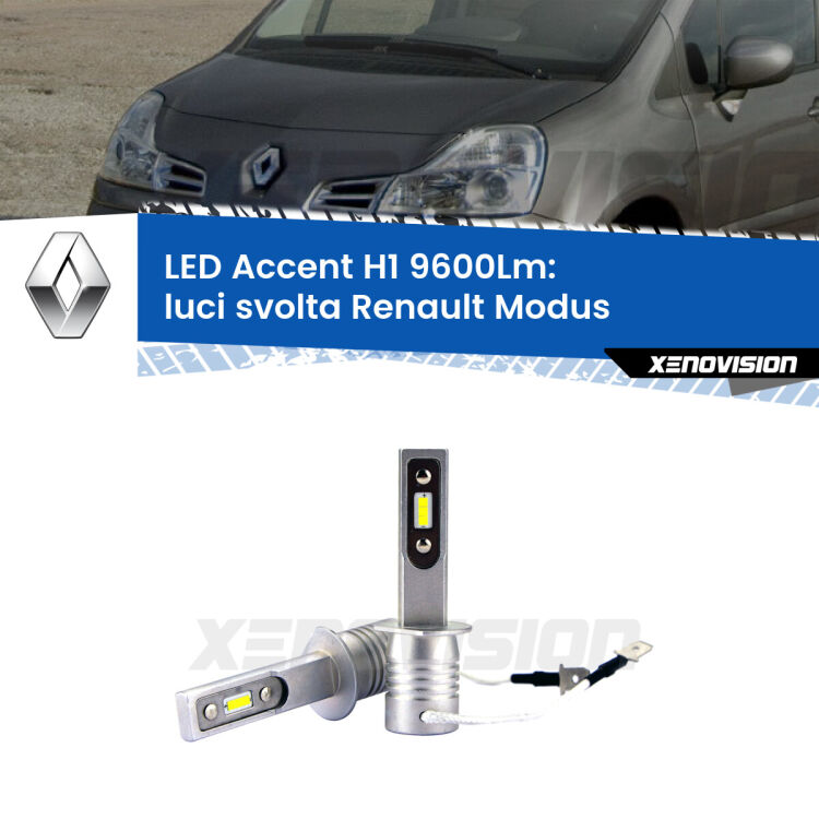 <strong>Kit LED Luci svolta per Renault Modus</strong>  2008 - 2012.</strong> Coppia lampade <strong>H1</strong> senza ventola e ultracompatte per installazioni in fari senza spazi.