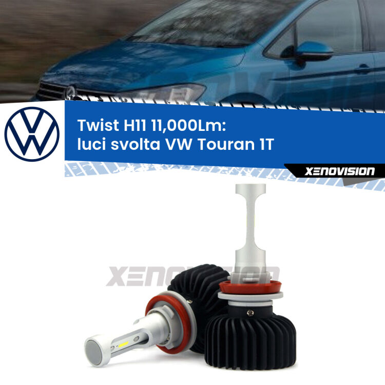 <strong>Kit luci svolta LED</strong> H11 per <strong>VW Touran</strong> 1T 2003 - 2009. Compatte, impermeabili, senza ventola: praticamente indistruttibili. Top Quality.