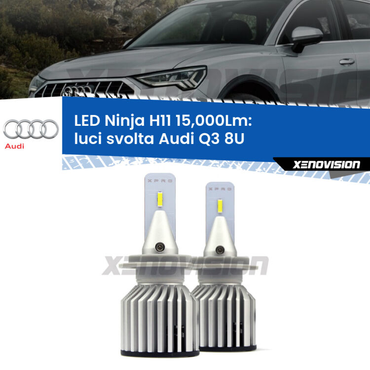<strong>Kit luci svolta LED specifico per Audi Q3</strong> 8U 2011 - 2018. Lampade <strong>H11</strong> Canbus da 15.000Lumen di luminosità modello Ninja Xenovision.